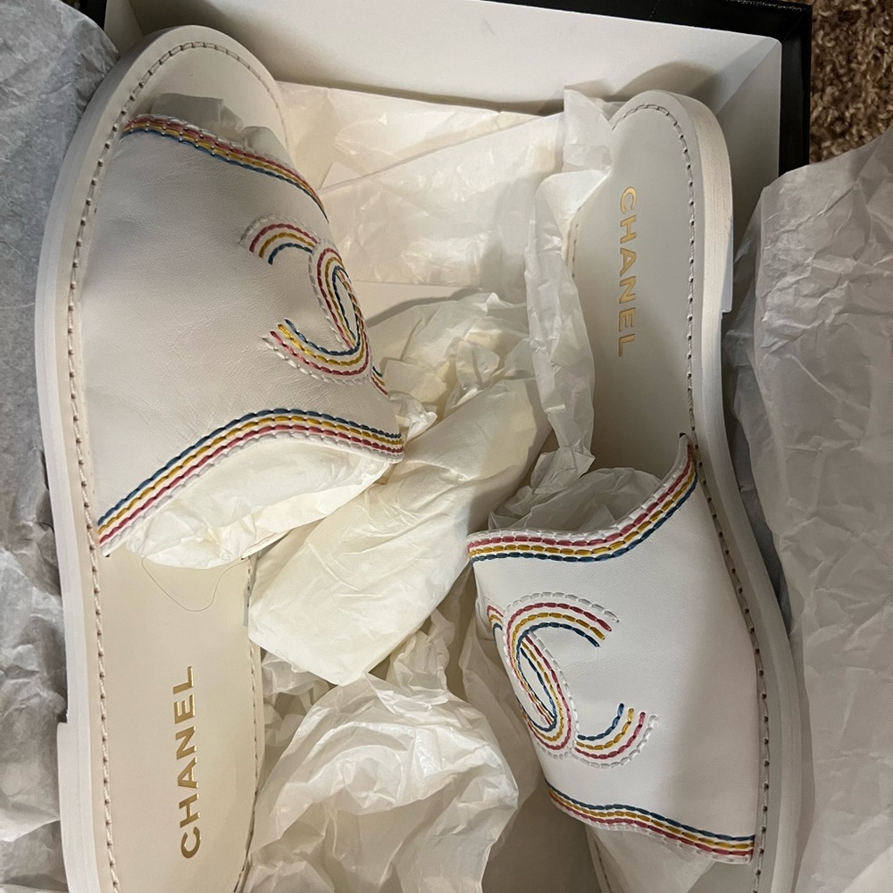 Chanel Interlocking CC  Logo Slide Flat Sandal Size 42/12
